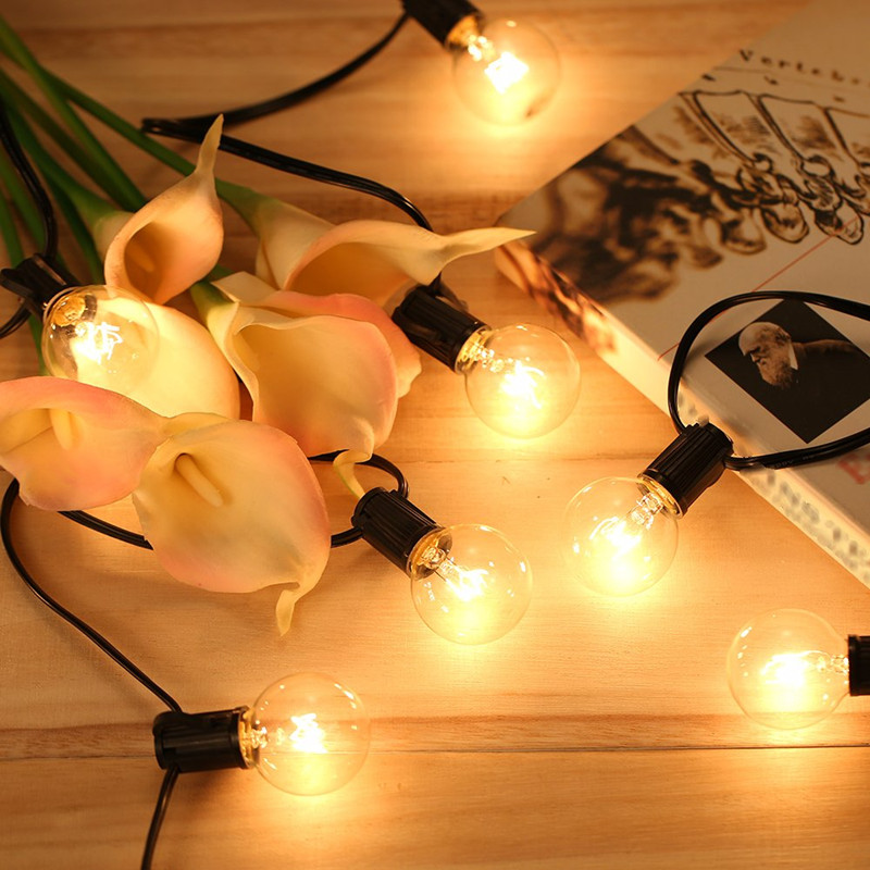 ชุดไฟปิงปองพร้อมขั้วหลอด E12 ยาว 8 ม. 25 หลอด (สายสีดำ)