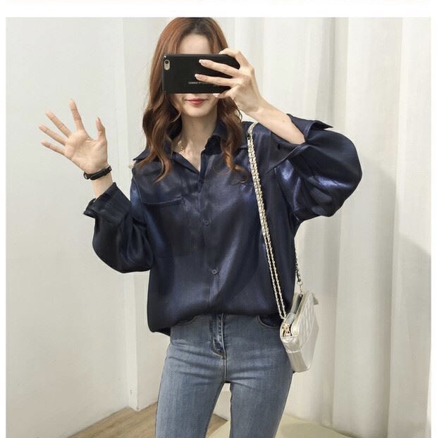 เสื้อเชิ๊ตผ้าไหม แขนยาว สีครีม เนื้อผ้าเนียนนุ่มทิ้งตัว งานญี่ปุ่นคะ เย็นสบาย^^ สำเนา ครีม