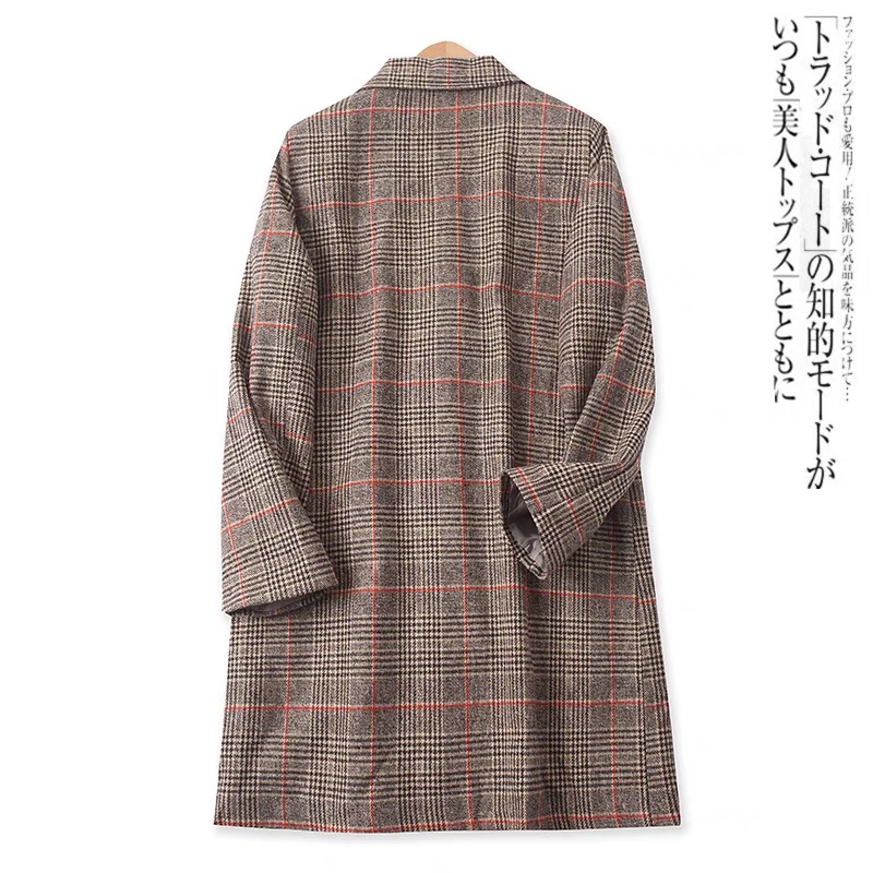 เสื้อโค้ท เสื้อกันหนาว ลายตาราง แต่งกระดุมแถบ สองแถว แบรนด์ Stradivarius สำเนา นู้ดกากี