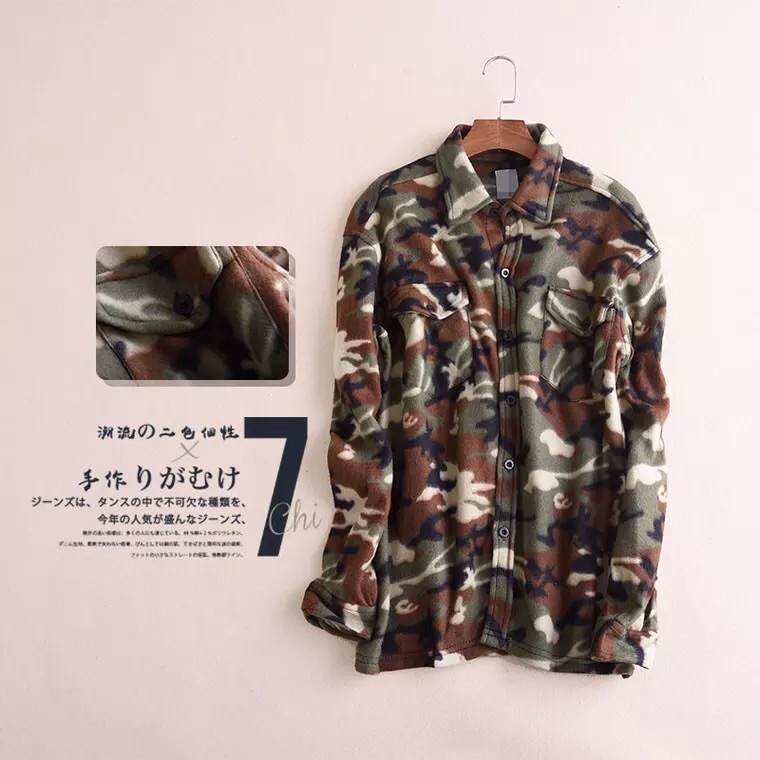 เสื้อเชิ๊ต แขนยาว ลายพราง ทหาร คาโม สีเขียวผ้าสำลีเนื้อเนียนนุ่ม Size M/ L/XL