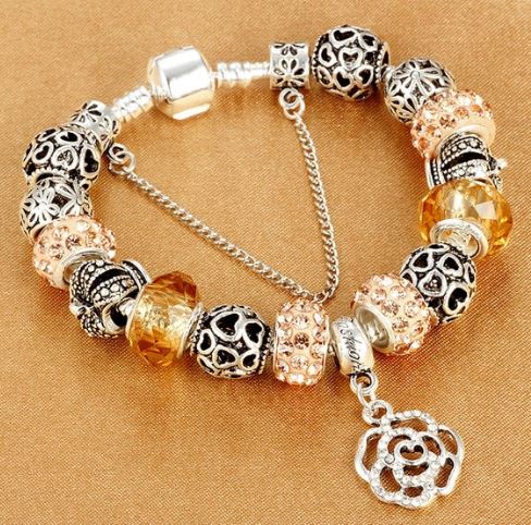 สร้อยข้อมือ Diy สร้อยข้อมือ สไตล์ pandora จี้ดอกไม้ใหญ่ ฝังเพชร CZ AAA สร้อยข้อมือ ใส่ออกงานวัยรุ่น 632006