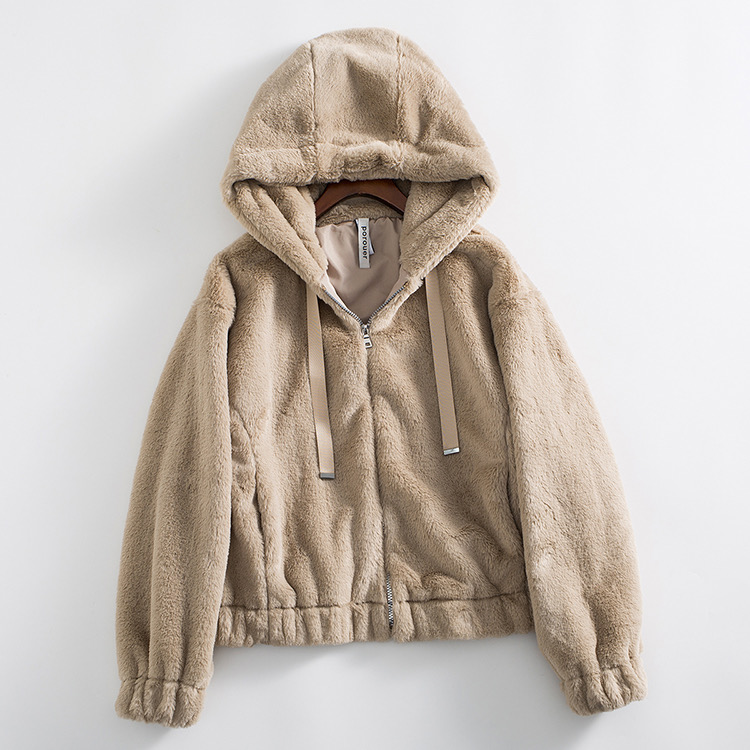 Page one เสื้อเฟอร์กันหนาว หมวกฮู้ด เสื้อขน Fluffy coat แบรนด์ page One ดำ