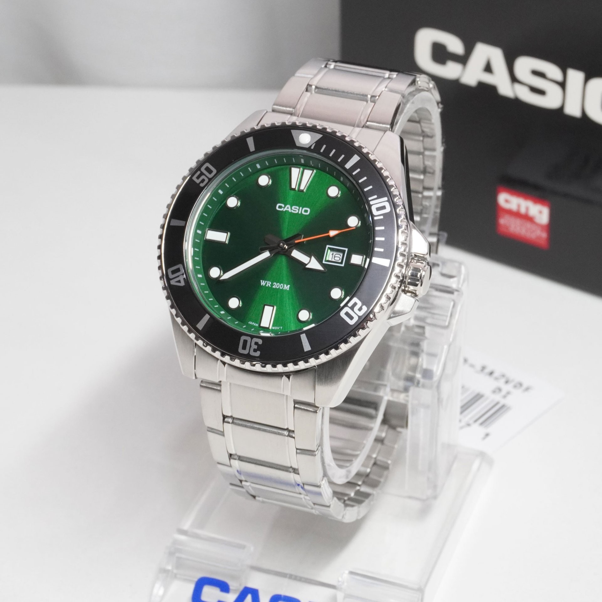 CASIO นาฬิกาคาสิโอ นาฬิกาข้อมือ นาฬิกากันน้ำ นาฬิกาของแท้ ประกันศูนย์ CMG 1 ปี รุ่น MDV-107D-3A2 นาฬิกาสีเงิน