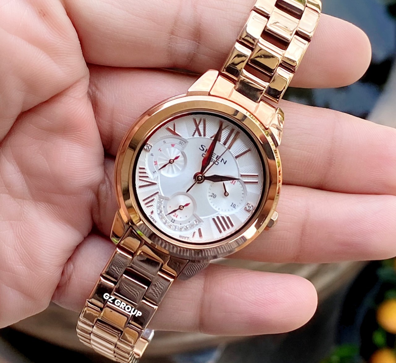 CASIO SHEEN นาฬิกาข้อมือ นาฬิกากันน้ำ นาฬิกาของแท้ ประกันศูนย์ CMG 1 ปี รุ่น SHE-3059PG-7A นาฬิกาสีน้ำตาล