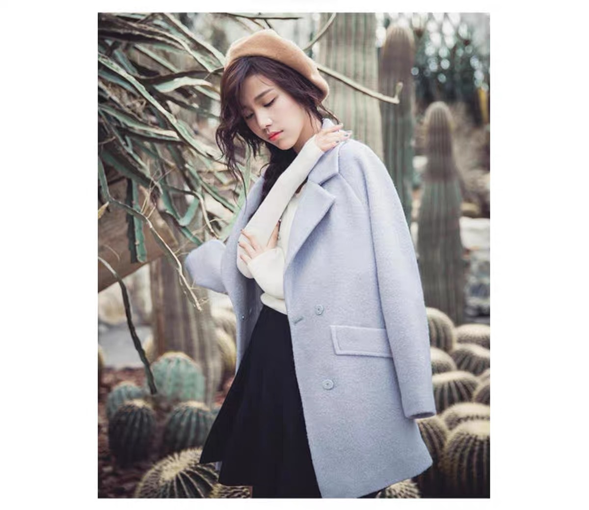 เสื้อโค้ท peacoat เสื้อโค้ทเฟอร์ โค้ทสักหลาดสีชมพูอ่อน แบรนด์ La'babite สำเนา สำเนา สำเนา สำเนา