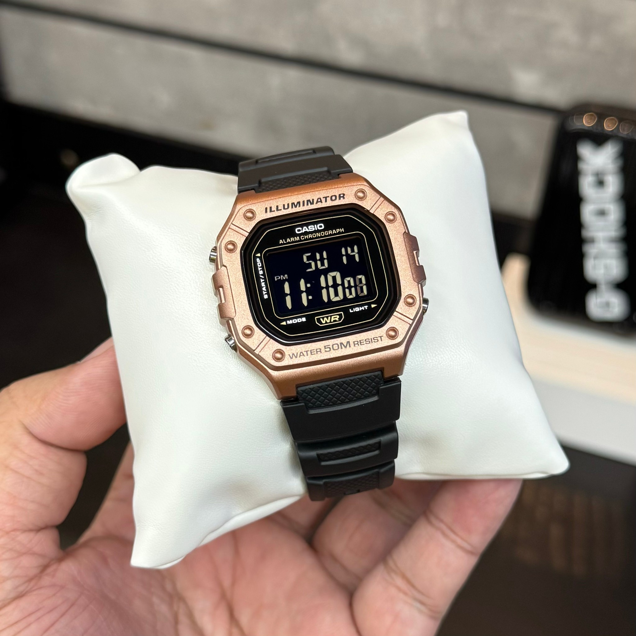 CASIO MID YEAR SALE นาฬิกาคาสิโอ นาฬิกาข้อมือ นาฬิกากันน้ำ นาฬิกาของแท้ BTS ประกันศูนย์ CMG 1 ปี รุ่น W-218HM-5B นาฬิกาสีโรสโกล