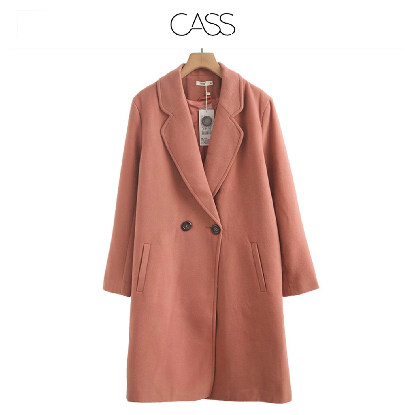 Cass เสื้อโค้ท เสื้อกันหนาว เนื้อผ้าสักหลาดวูล สีนู้ดกะปิ แบรนด์ CASS