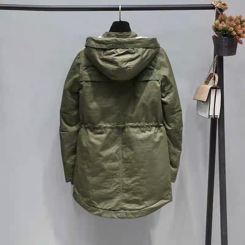 H&M เสื้อโค้ทฮู้ดกันหนาว เสื้อปาร์กา parka สีเขียว แบรนด์ H&M size S/M/L เขียว