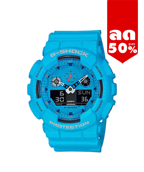 CASIO G-SHOCK นาฬิกาข้อมือ นาฬิกากันน้ำ นาฬิกาของแท้ ประกันศูนย์ CMG 1 ปี รุ่น GA-100RS-2A นาฬิกาสีฟ้า