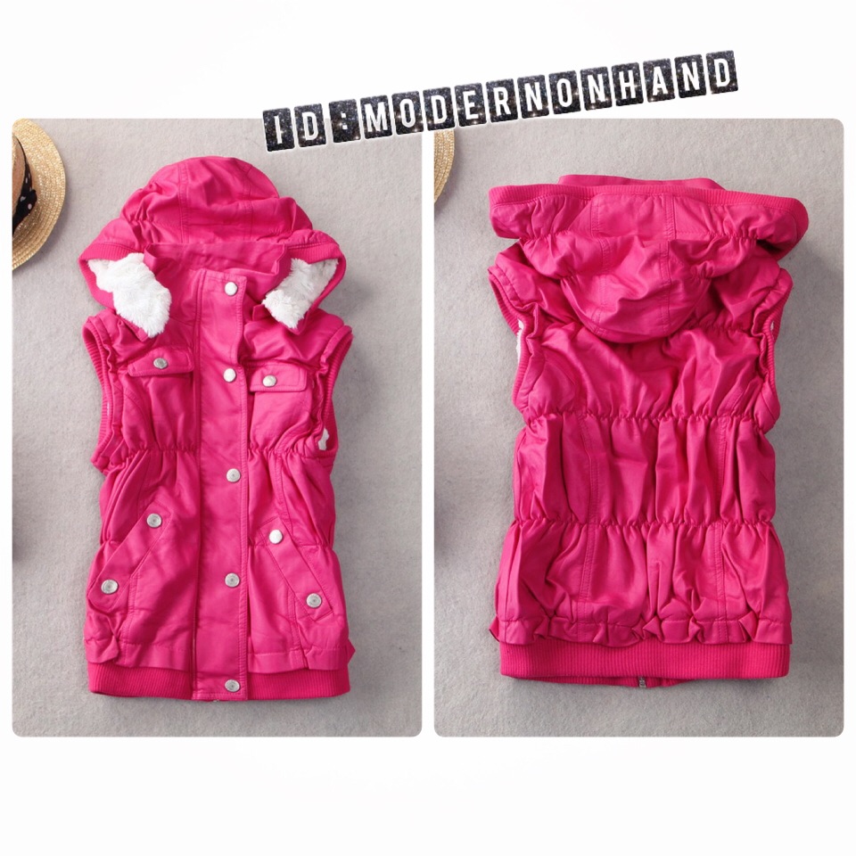 เสื้อกั๊ก เอวจั๊ม เกรดหรู หนังPU เกรด Premium สีชมพู ด้านในแต่งซับขนสีขาว เกรดนุ่ม หรู Size S/M