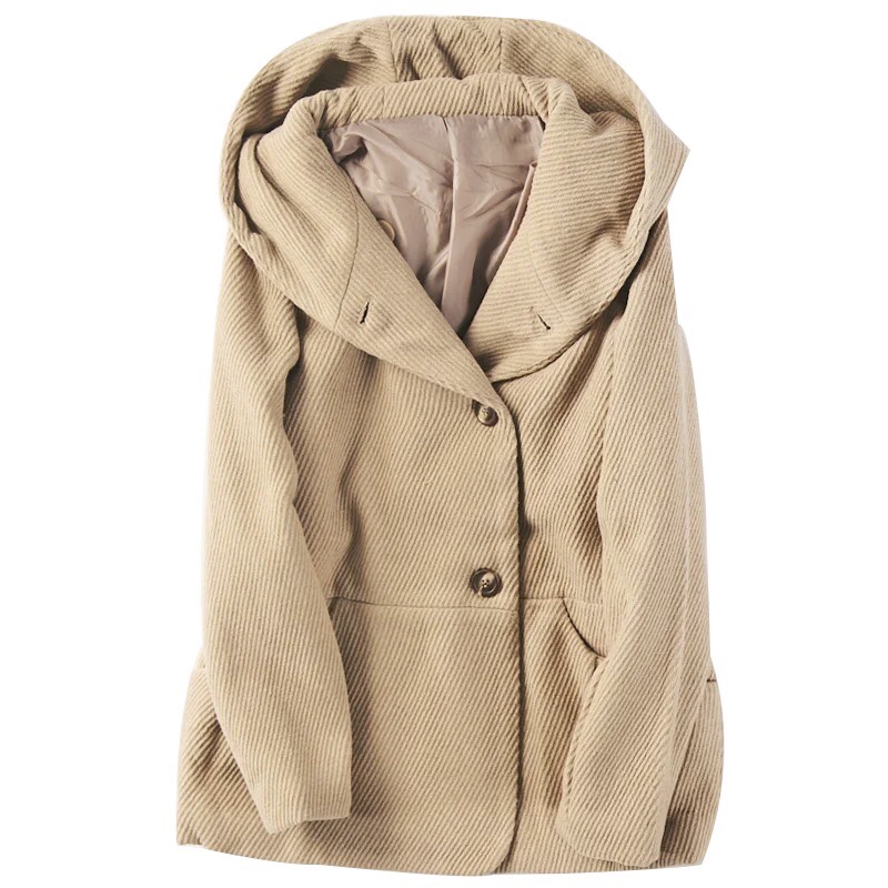 โค้ทฮู้ด เสื้อกันหนาวสักหลาดวูล ทรงPEA COAT แบรนด์ earth Music &Ecology (JAPAN) เทา