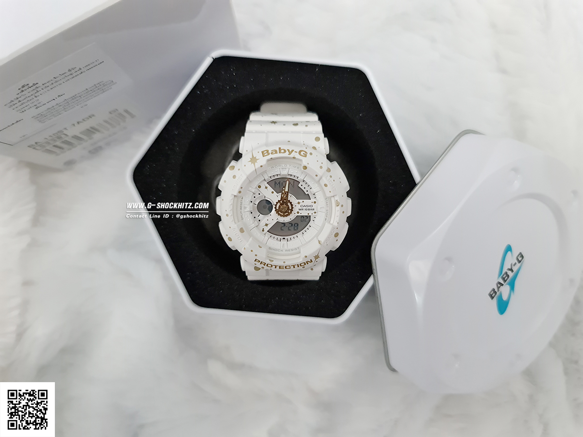 CASIO BABY-G นาฬิกาข้อมือ นาฬิกากันน้ำ นาฬิกาของแท้ ประกันศูนย์ CMG 1 ปี รุ่น BA-110ST-7A นาฬิกาสีขาว