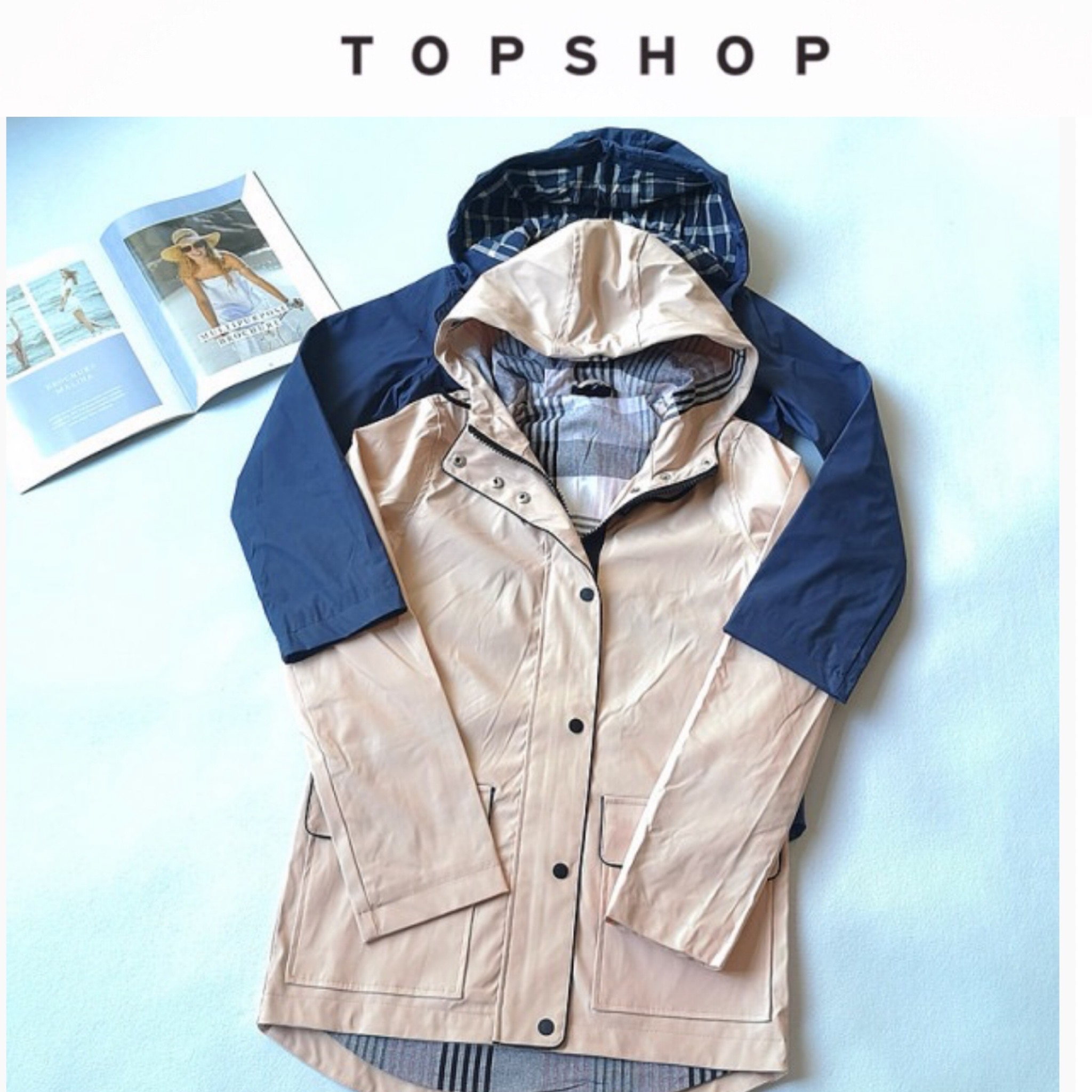 เสื้อทหาร เสื้อคลุม เสื้อฮู้ด สีครีมอม ชมพูอ่อน งานTOP SHOP แท้ สวย เท่ห์มากคะ เนื้อโพลียูรีเทน สำเนา ครีมชมพู