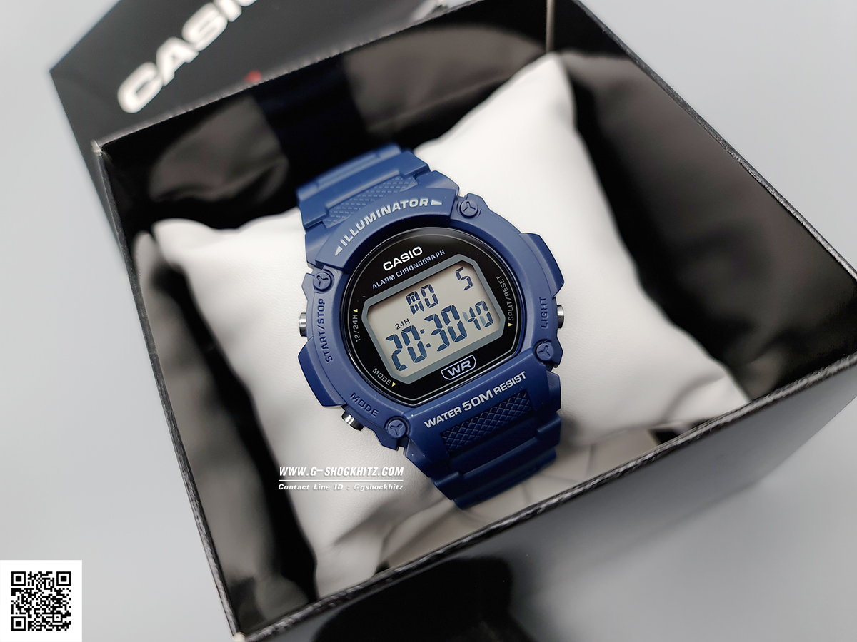 CASIO นาฬิกาคาสิโอ นาฬิกาข้อมือ นาฬิกากันน้ำ นาฬิกาของแท้ ประกันศูนย์ CMG 1 ปี รุ่น W-219H-2A นาฬิกาสีน้ำเงิน