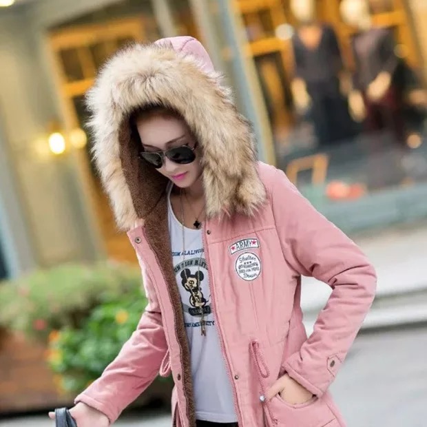 เสื้อโค้ทกันหนาว เสื้อกันหนาว หมวกฮูท แต่งขนเฟอร์น้ำตาล บุนวมอุ่นด้านใน Size S/M/L/XL/XXL