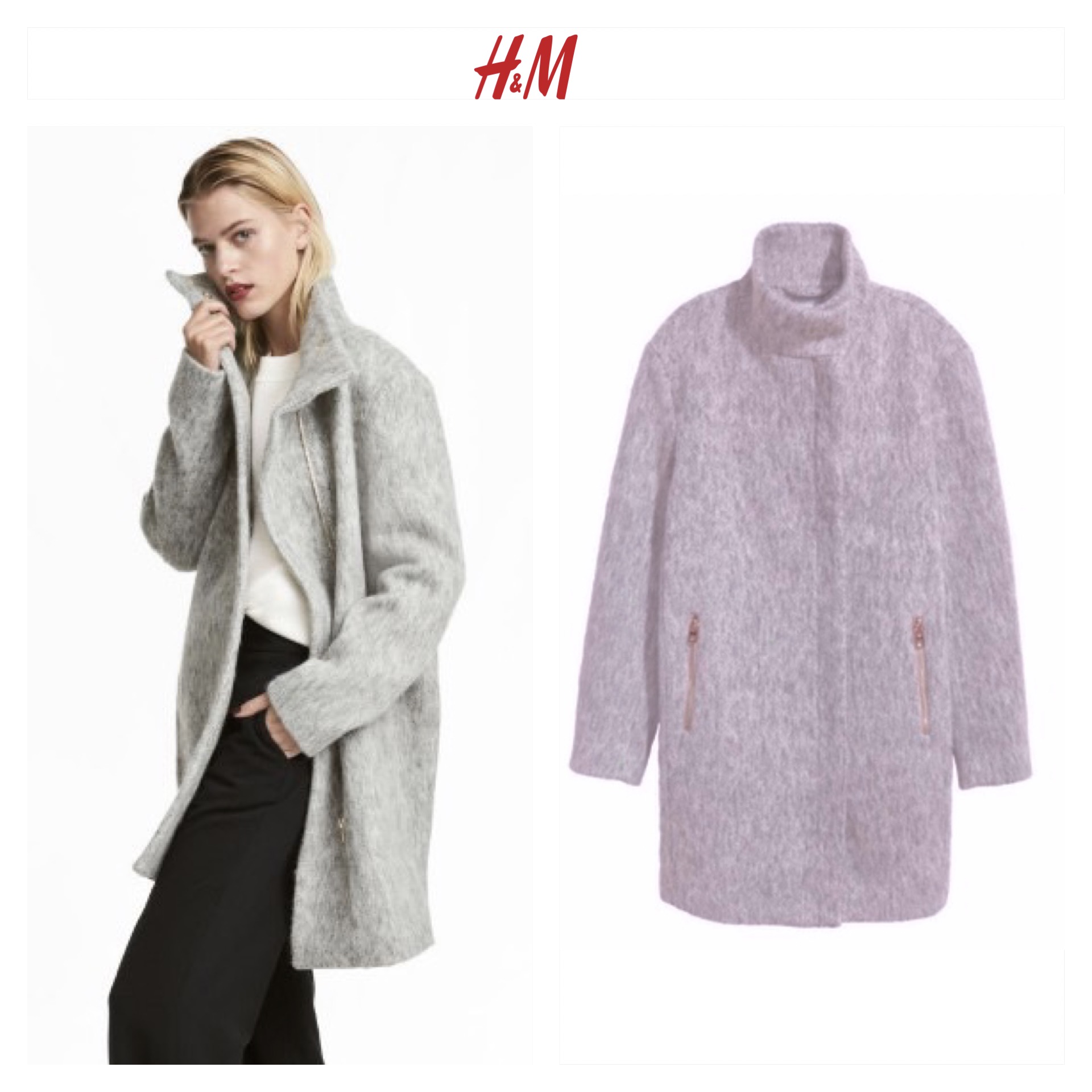 เสื้อโค้ท เสื้อกันหนาว เนื้อผ้าสักหลาด สีม่วงอ่อน แบรนด์ H&M