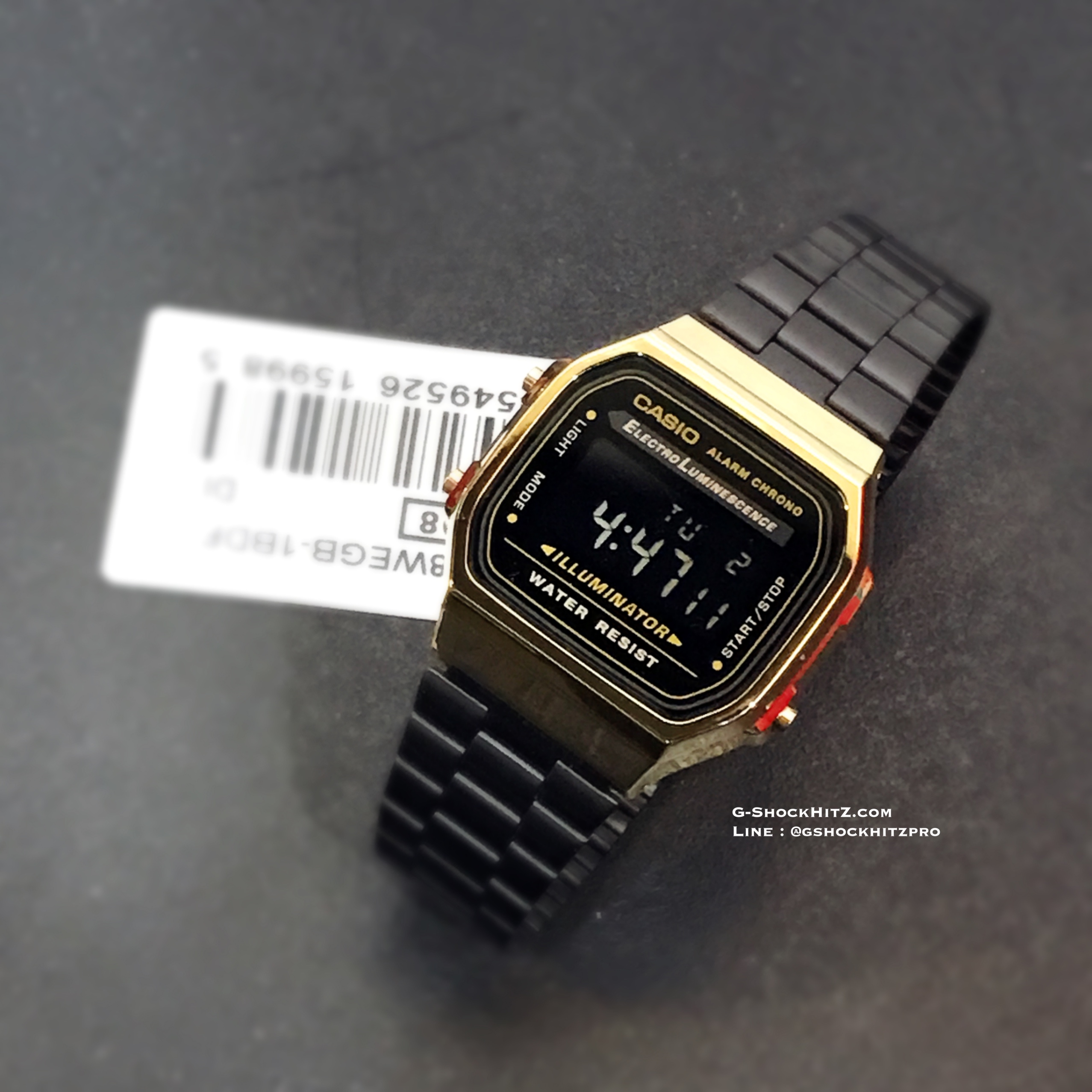 CASIO นาฬิกาคาสิโอ นาฬิกาข้อมือ นาฬิกากันน้ำ นาฬิกาของแท้ ประกันศูนย์ CMG 1 ปี รุ่น A168WEGB-1B นาฬิกาสีดำ