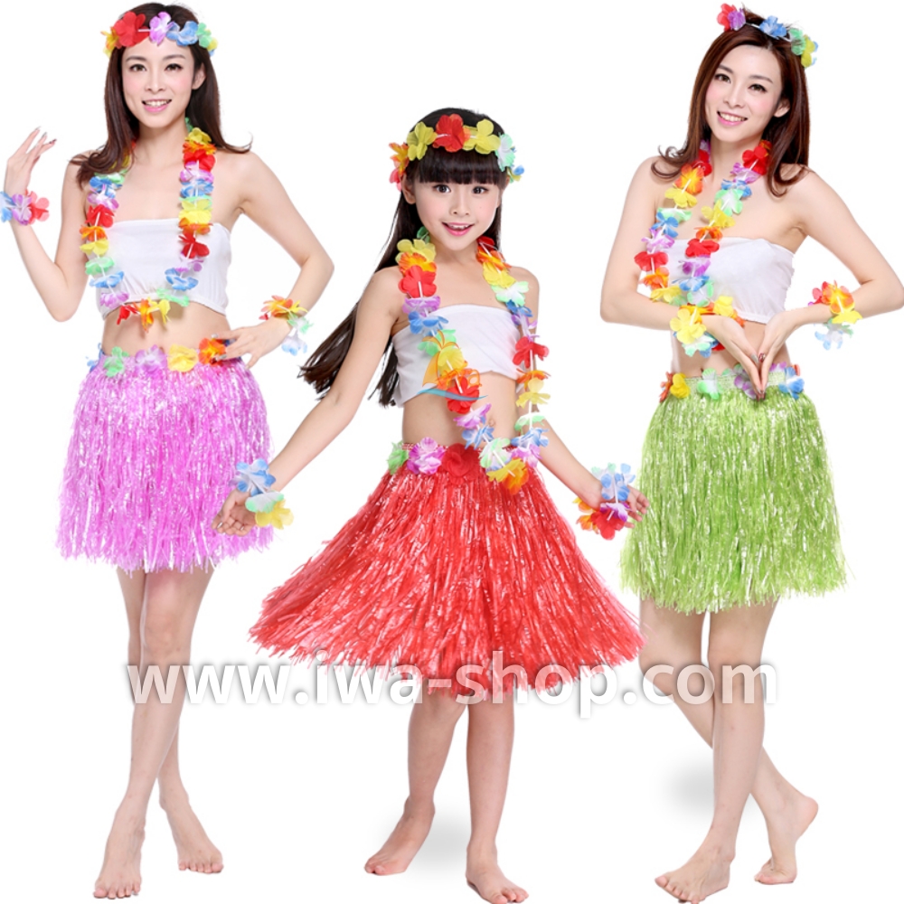 ฟ้า 40 cm ชุดกระโปรงฟางเด็ก หนาพิเศษ พร้อมเซตพวงมาลัยรุ้งเล็ก กระโปรงฟางอย่างดี ชุดเต้นเด็กฮาวาย กระโปรงเชือกฟางฟูๆ ชุดฮาวายเชือกปอฟาง