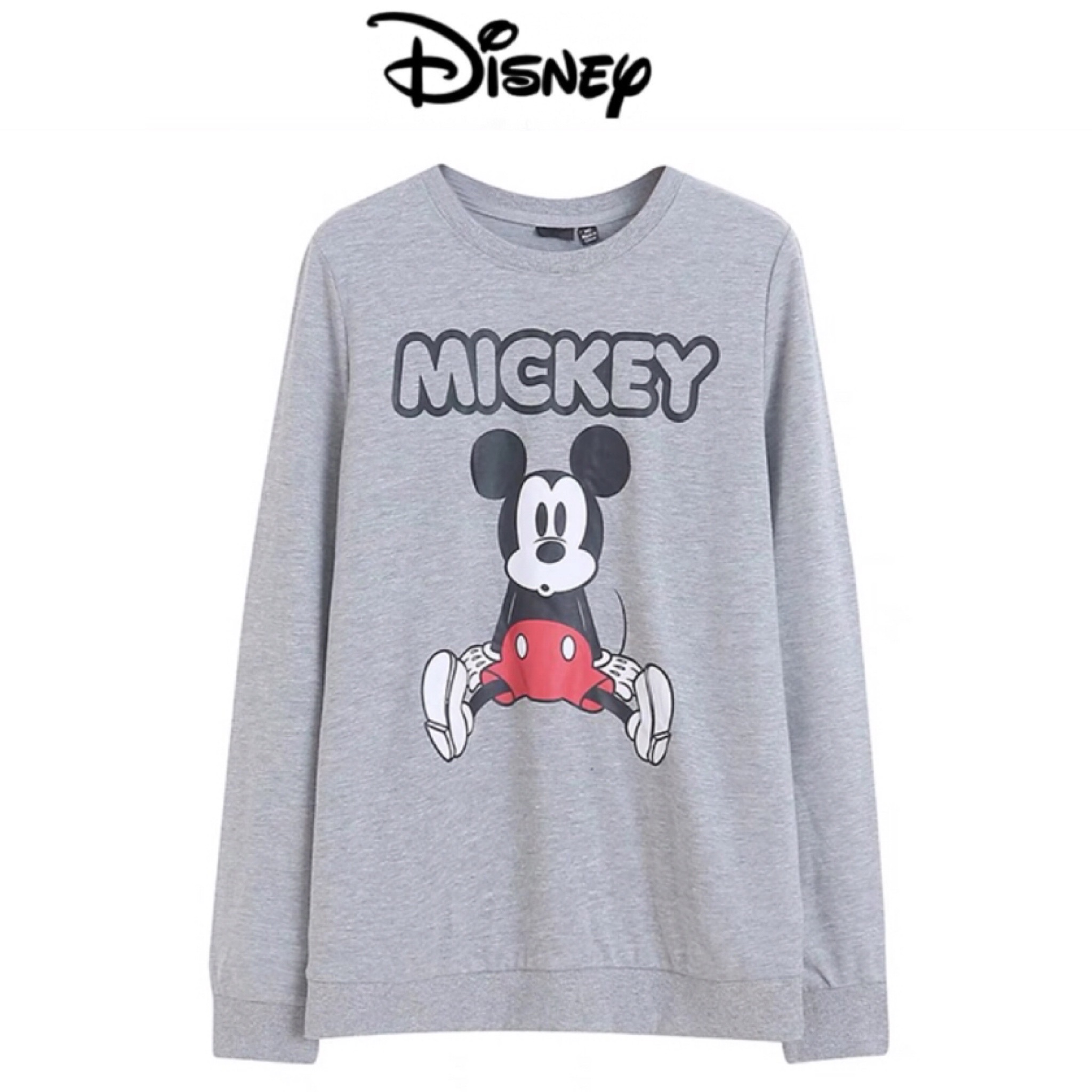 Disney เสื้อสเวตเตอร์ Disney แขนยาว สีเทา ลายMicky mouse เนื้อผ้า สีเทา สกรีน ลายมิคกี้