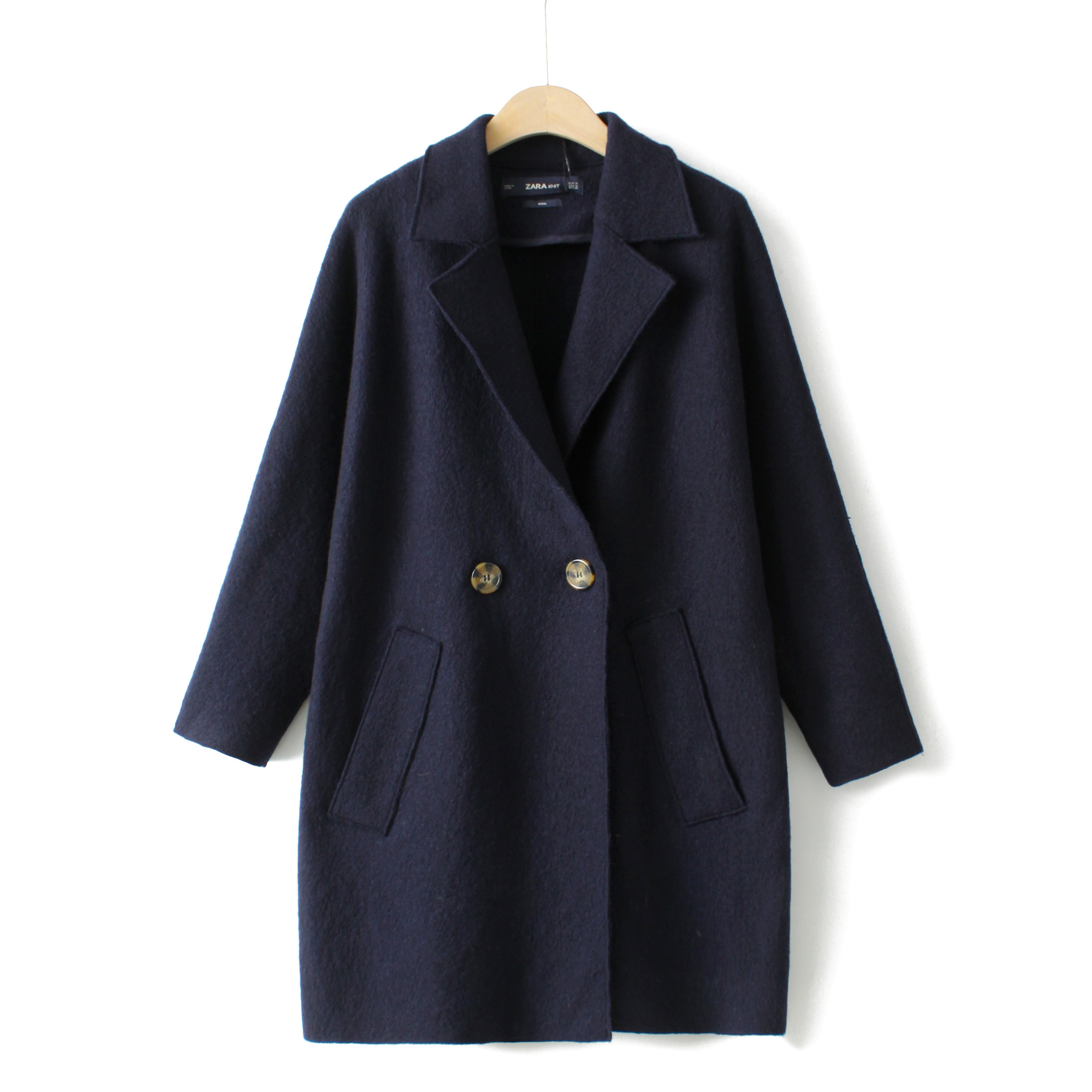 Zara เสื้อโค้ท เสื้อกันหนาว เนื้อผ้าสักหลาดวูล สีน้ำเงินกรม แบรนด์zara