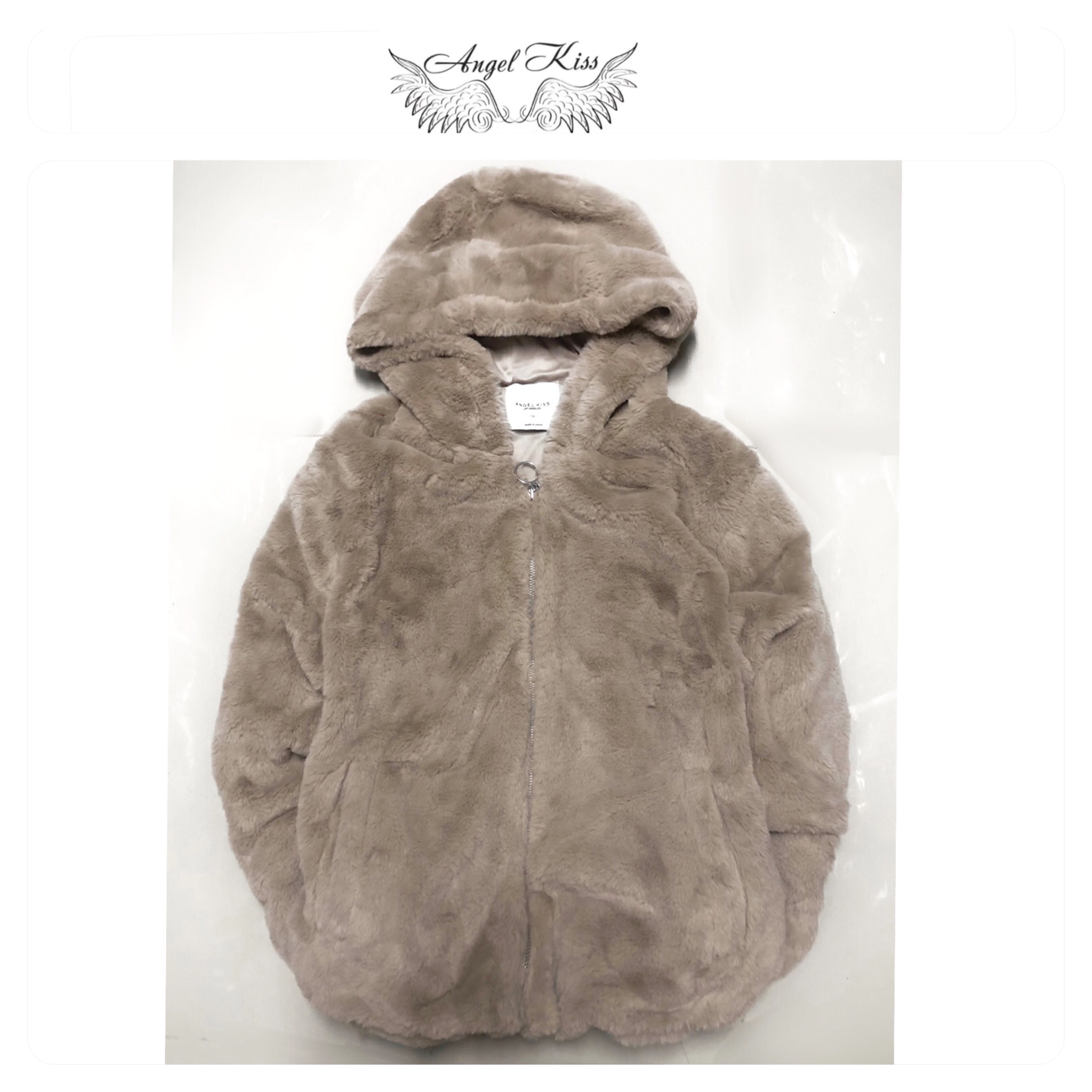 Angel kiss เสื้อเฟอร์กันหนาว หมวกฮู้ด เสื้อขน แบรนด์ ANGEL KISS (FLUFFY COAT) สำเนา น้ำตาลนู้ด