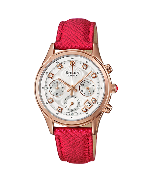 CASIO SHEEN นาฬิกาข้อมือ นาฬิกากันน้ำ นาฬิกาของแท้ ประกันศูนย์ CMG 1 ปี รุ่น SHE-5023GL-7B นาฬิกาสีแดง