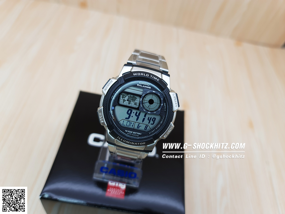 CASIO นาฬิกาคาสิโอ นาฬิกาข้อมือ นาฬิกากันน้ำ นาฬิกาของแท้ ประกันศูนย์ CMG 1 ปี รุ่น AE-1000WD-1A นาฬิกาสีเงิน