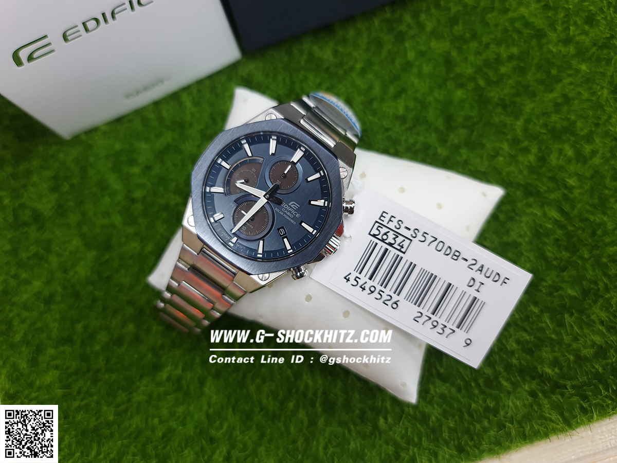 CASIO EDIFICE นาฬิกาข้อมือ นาฬิกากันน้ำ นาฬิกาของแท้ ประกันศูนย์ CMG 1 ปี รุ่น EFS-S570DB-2A นาฬิกาสีเงิน