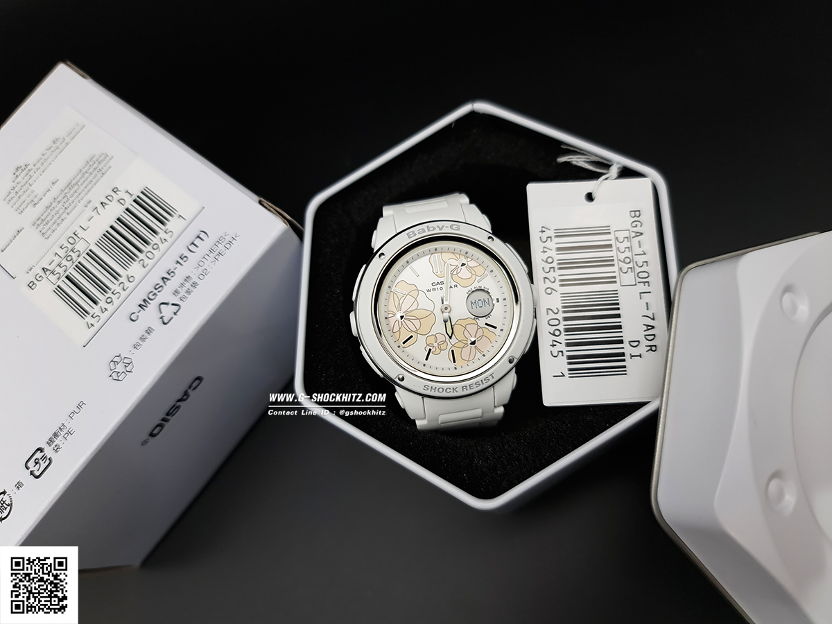 CASIO BABY-G นาฬิกาข้อมือ นาฬิกากันน้ำ นาฬิกาของแท้ ประกันศูนย์ CMG 1 ปี รุ่น BGA-150FL-7A นาฬิกาสีขาว