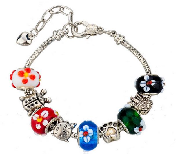 สร้อยข้อมือ Diy สไตล์ Pandora สร้อยข้อมือ ผู้หญิง Hand made ใส่ Beads รูปนาฬิกา เท้าแมว เต่า น้อย สีเงิน สลับกับ Glass beads สีสวย 551959