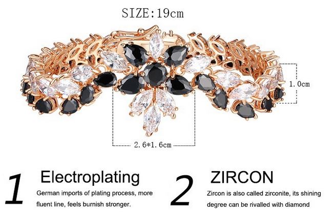 สร้อยข้อมือ ผู้หญิง สร้อยข้อมือทอง 18 K คริสตัลแท้ พลอยสีนิล สลับ เพชร CZ AAA สุดหรู ดีไซน์ เป็นลายดอกไม้ ใส่ออกงาน ราตรี เข้ากับ เดรสสีดำ 892524