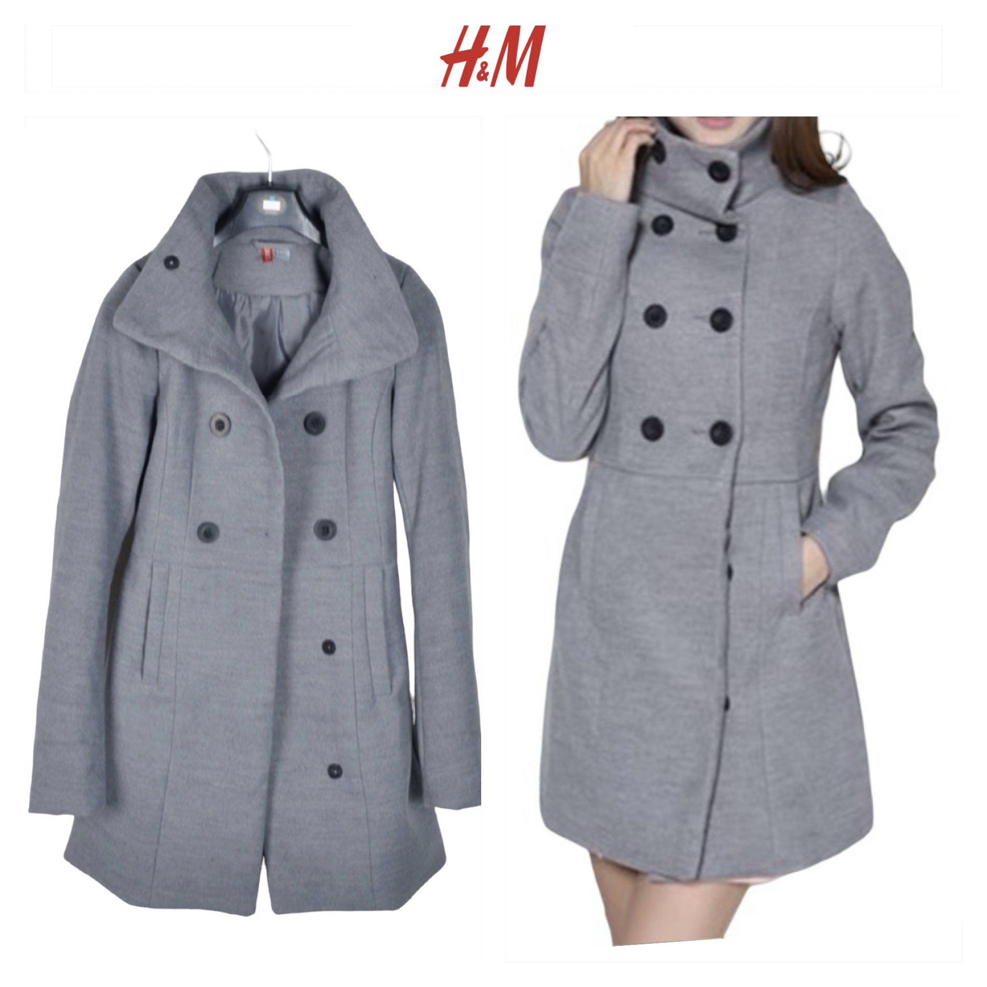 เสื้อโค้ท เสื้อกันหนาว เนื้อผ้าสักหลาด สีเทา แบรนด์ H&M