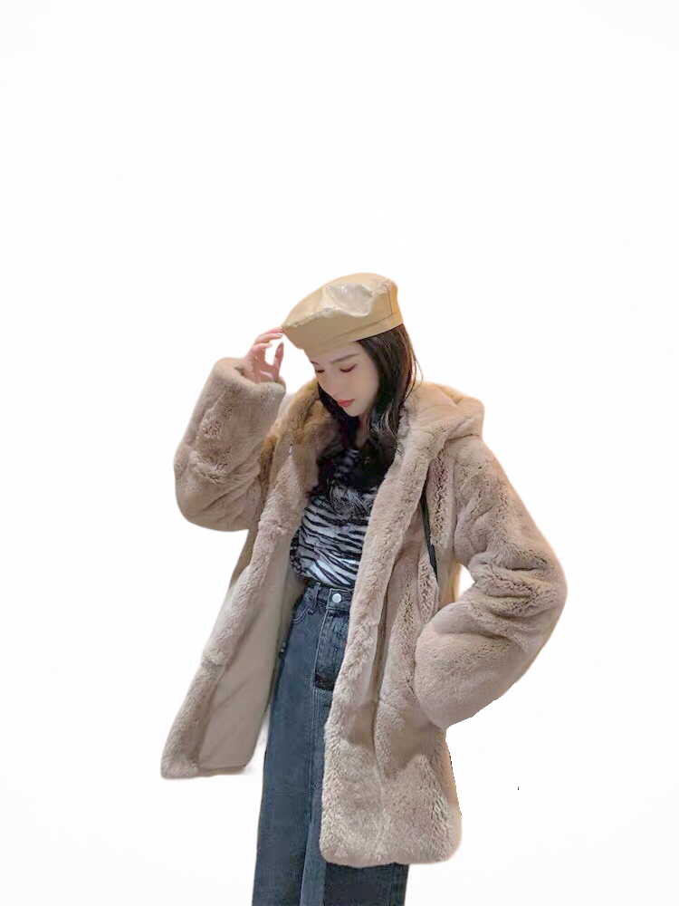 pepco เสื้อเฟอร์กันหนาว หมวกฮู้ด เสื้อขน FLUFFY Coat แบรนด์ PEPCO ดำ / เบจ