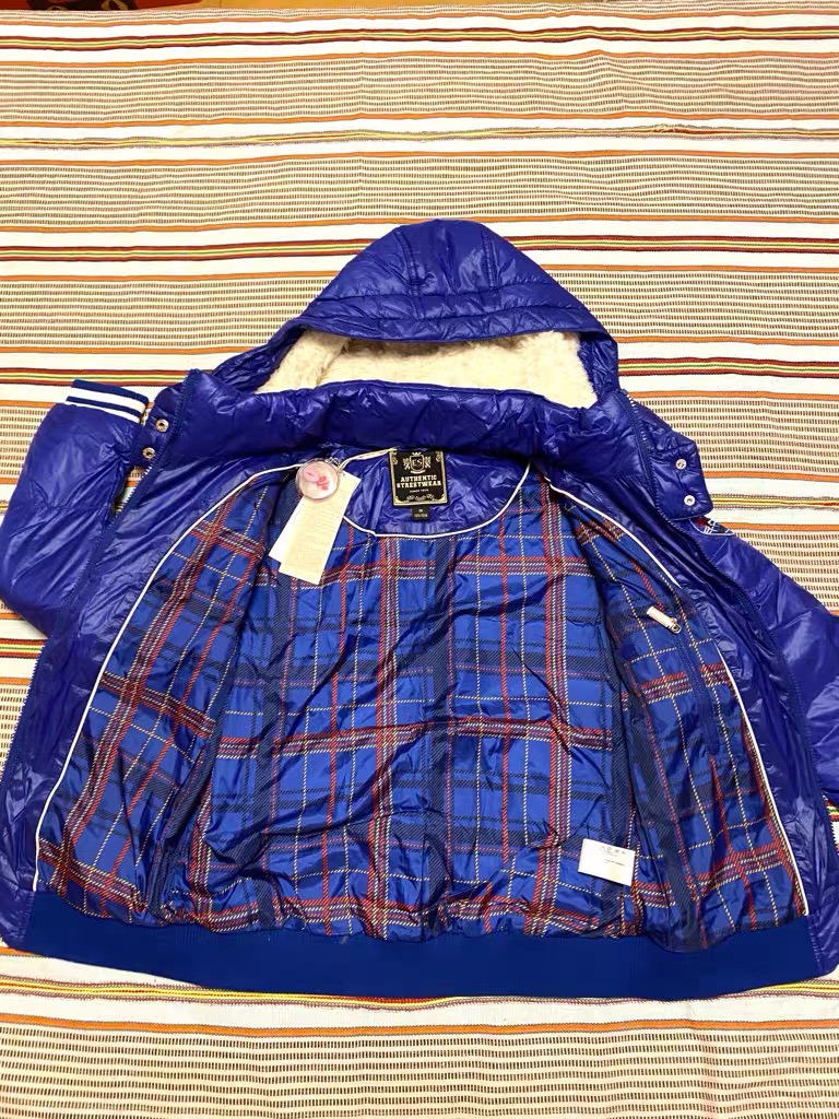 Etam เสื้อกันหนาว ขนเป็ด แต่งฮูท ซับขนอุ่น แบรนด์เนมES Style by ETAM แท้100% (ฮูทถอดได้คะ) size S/M/L น้ำเงิน