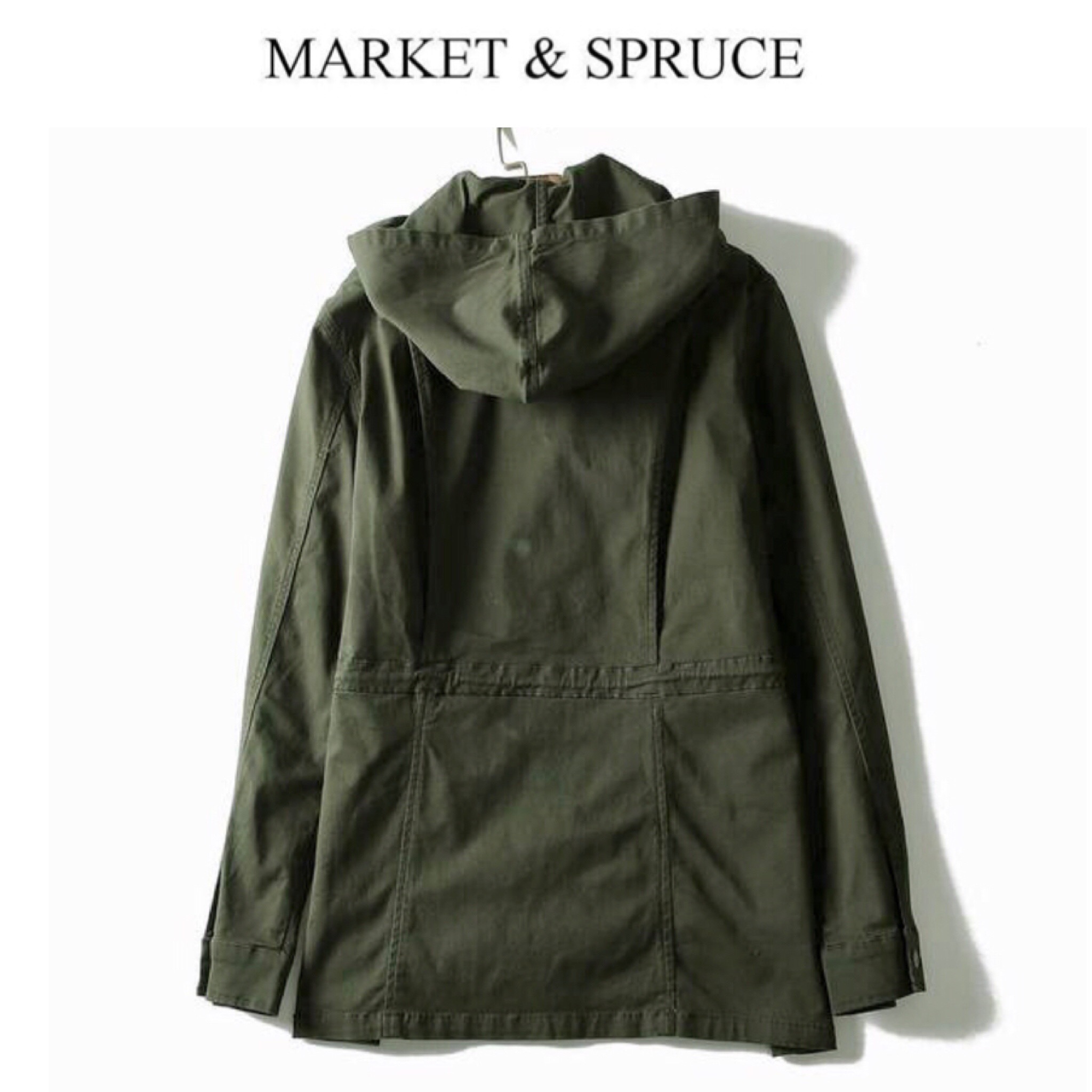 Market& Spruce เสื้อฮู้ดทหาร เสื้อคลุม สีเขียวทหาร หมวกฮู้ด เสื้อปาร์กา แบรนด์Market& Spruce เสื้อ นอก งานสวย เท่ห์มากคะ (หมวกฮู้ดถอดได้คะ)SizeXL/Xxl เขียว