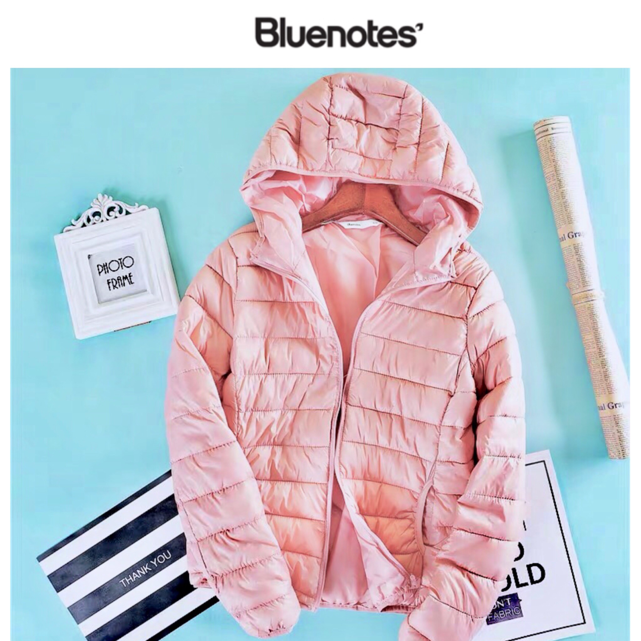 Bluenotes เสื้อฮู้ด เสื้อฮู้ดกันหนาว ชมพูบุนวมอุ่น แบรนด์ BLUENOTES ชมพู