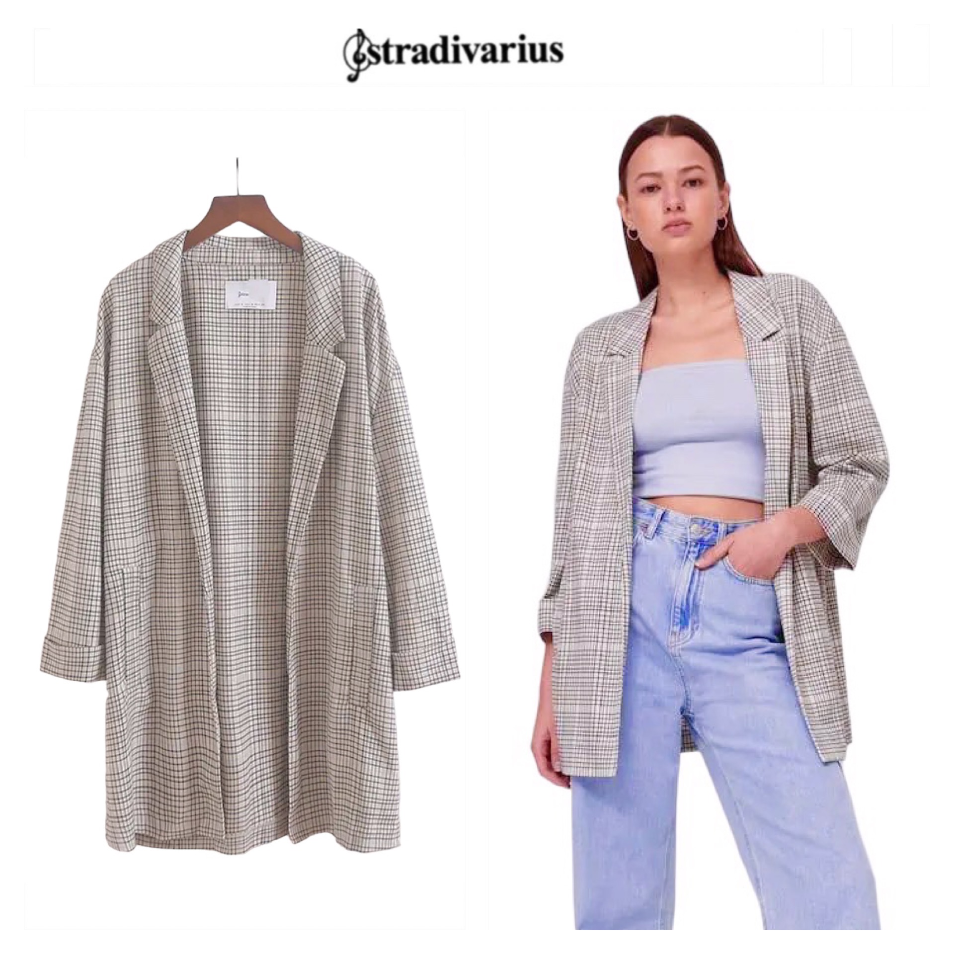เสื้อโค้ท เบลเซอร์ โค้ทลายตาราง checked แบรนด์ STRADIVARIUS