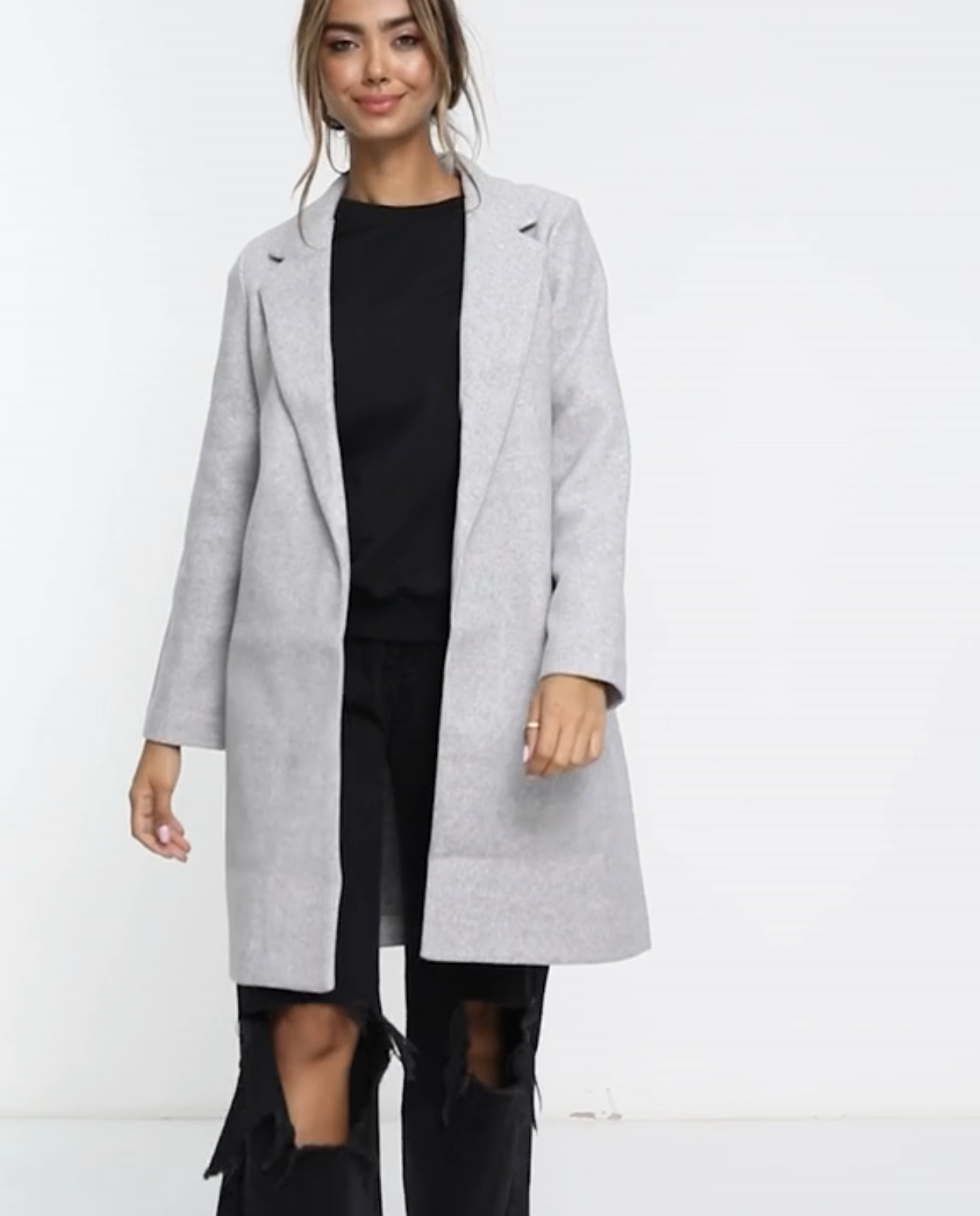 เสื้อโค้ท เสื้อโค้ทกันหนาว โค้ทวูล tailored knot coat สีเบจ แบรนด์ STRADIVARIUS สำเนา