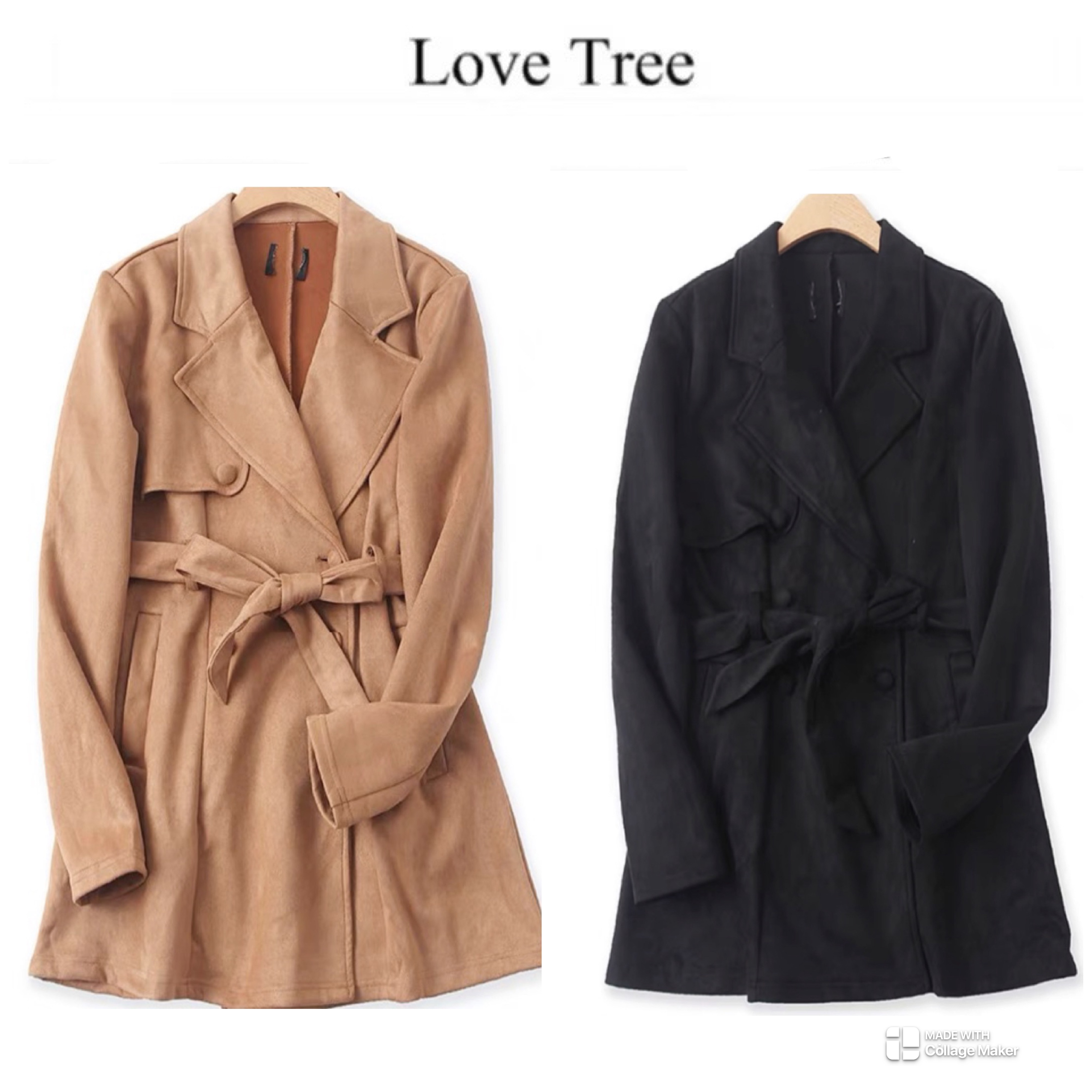 เสื้อโค้ท เสื้อคลุมหนังกลับ โค้ทหนังกลับ โค้ทวูล สีคาเมล แบรนด์ LOVE TREE
