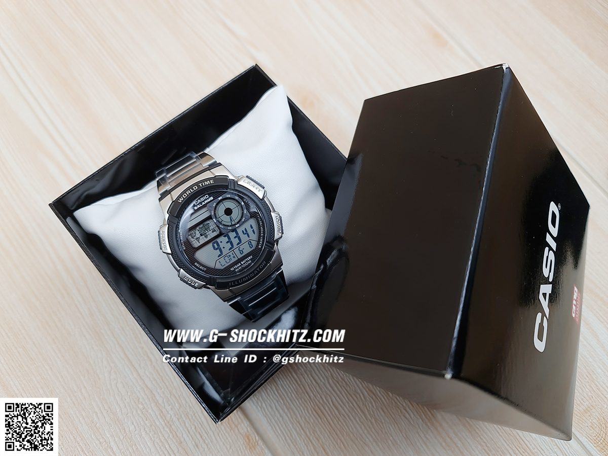 CASIO นาฬิกาคาสิโอ นาฬิกาข้อมือ นาฬิกากันน้ำ นาฬิกาของแท้ ประกันศูนย์ CMG 1 ปี รุ่น AE-1000WD-1A นาฬิกาสีเงิน