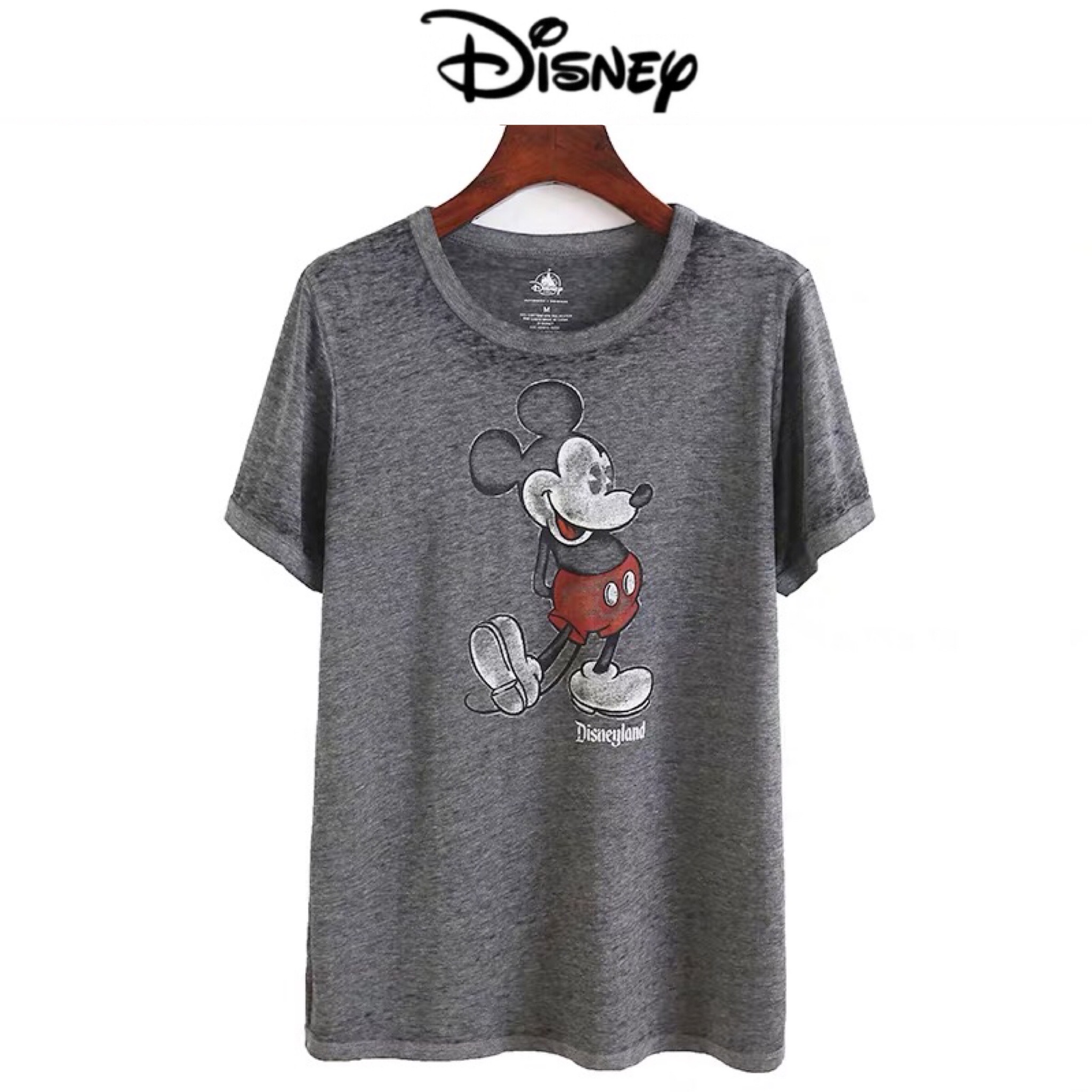 Disney เสื้อยืดคอกลม ลายMicky mouse งานDISNEY แท้ สวยมากคะ สำเนา เทา