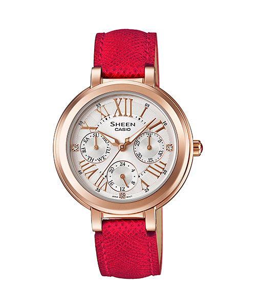 CASIO SHEEN นาฬิกาข้อมือ นาฬิกากันน้ำ นาฬิกาของแท้ ประกันศูนย์ CMG 1 ปี รุ่น SHE-3034GL-7B นาฬิกาสีแดง