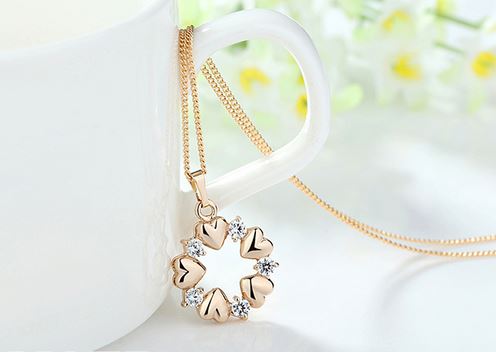 สร้อยคอผู้หญิง สร้อยคอ พร้อมจี้หัวใจ สีทอง หัวใจ วงกลม วงล้อหัวใจ สลับเพชร CZ AAA สร้อยคอแบบน่ารัก ให้แฟน ของขวัญวันเกิด 109165