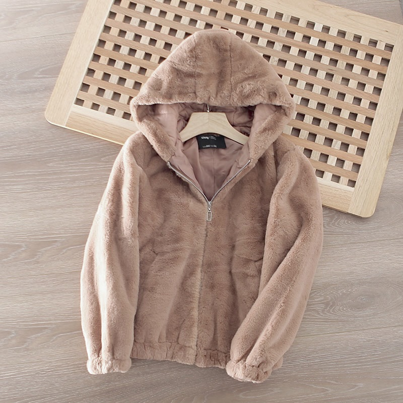 Sinsay เสื้อเฟอร์กันหนาว หมวกฮู้ด เสื้อขน Fluffy coat แบรนด์ SINSAY น้ำตาล