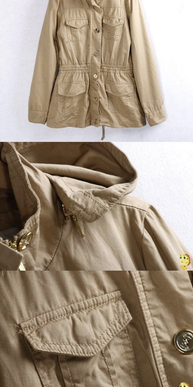 Guess เสื้อนอกเขียวทหาร เสื้อแจ็คเก็ต เสื้อฮู้ด แนวทหาร แพทเทินสวย เท่ห์ มาก แบรนด์ GUESS เขียว