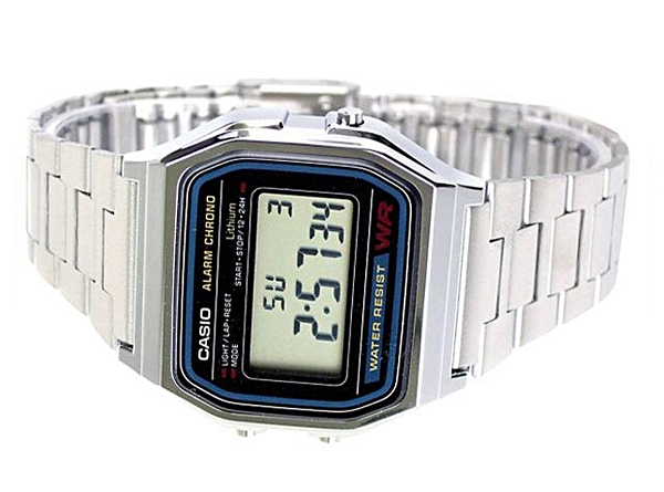 CASIO นาฬิกาคาสิโอ นาฬิกาข้อมือ นาฬิกากันน้ำ นาฬิกาของแท้ ประกันศูนย์ CMG 1 ปี รุ่น A158WA-1D นาฬิกาสีเงิน