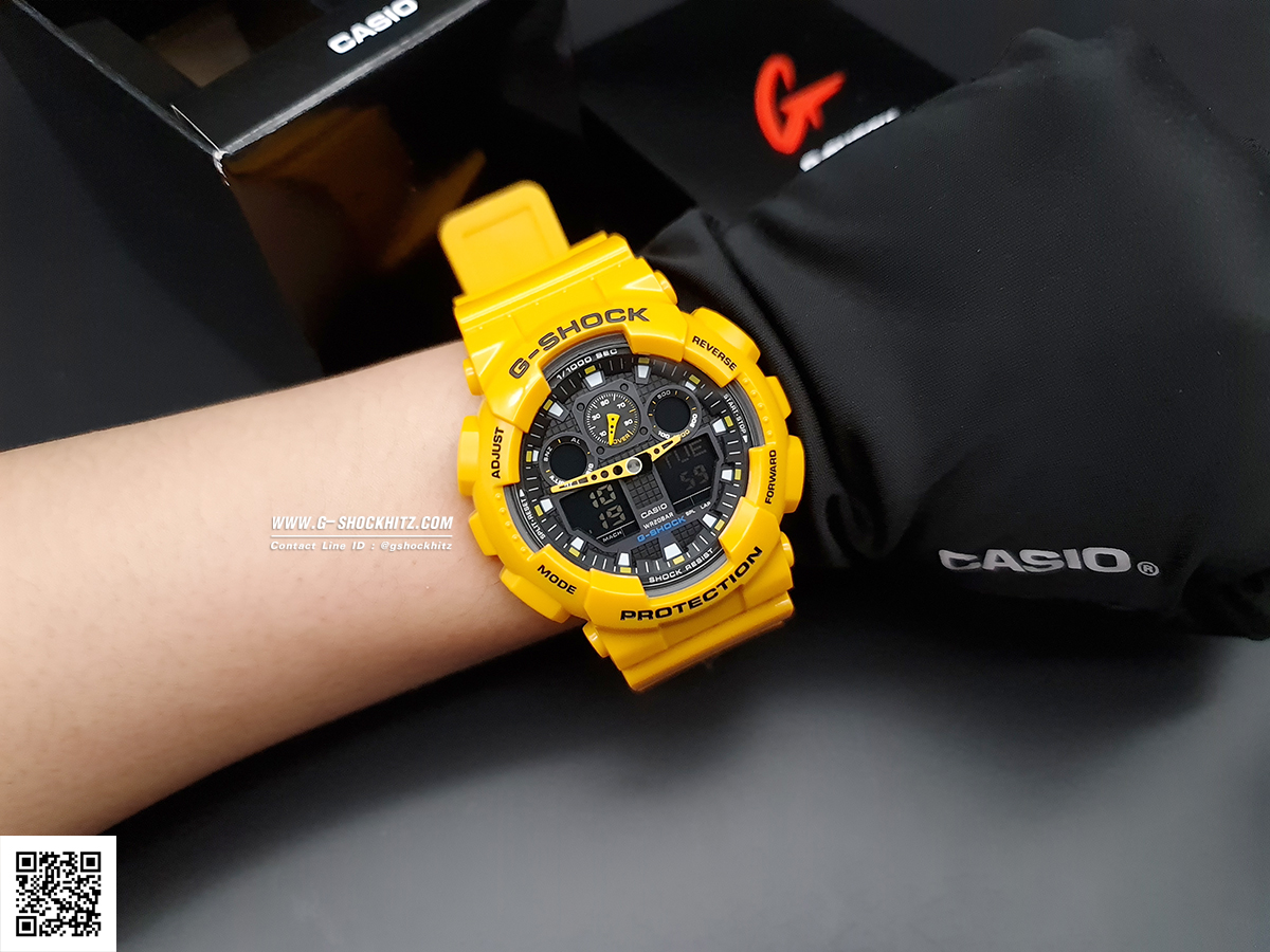 CASIO G-SHOCK นาฬิกาข้อมือ นาฬิกากันน้ำ นาฬิกาของแท้ ประกันศูนย์ CMG 1 ปี รุ่น GA-100A-9A นาฬิกาสีเหลือง