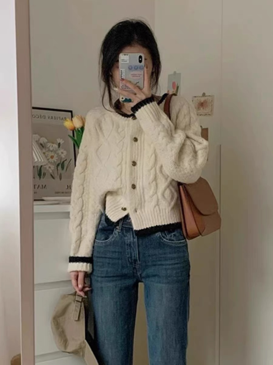 เสื้อหนาวไหมพรม ไหมพรมถัก ถักเปีย แนวเกาหลี เนื้อไหม นุ่ม สวย แบรนด์ สำเนา