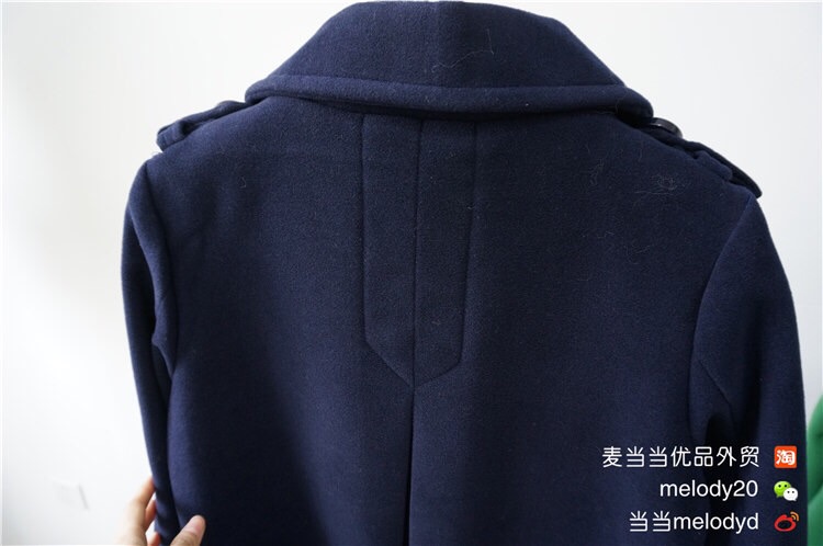 เสื้อโค้ด เสื้อคลุมเสื้อกันหนาว ผ้าสักหลาดสีน้ำเงินเข้ม แต่งกระดุมสองแถบ Size M/L