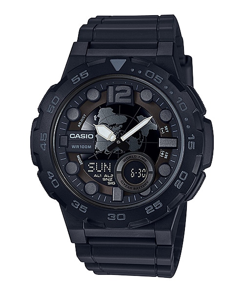 CASIO นาฬิกาคาสิโอ นาฬิกาข้อมือ นาฬิกากันน้ำ นาฬิกาของแท้ ประกันศูนย์ CMG 1 ปี รุ่น AEQ-100W-1B นาฬิกาสีดำ